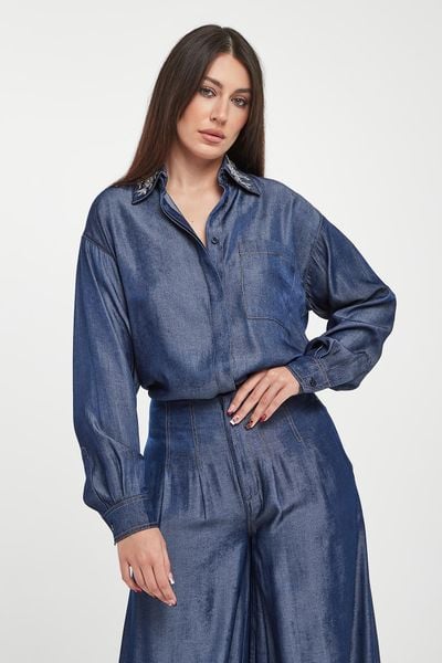 Koszula damska z cyrkoniami LIU JO. Koszule damskie Liu Jo, bez wzorów, bez kołnierzyka, bez ramiączek. Za 819.00 zł.