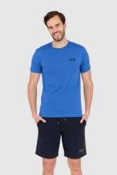 EA7 Niebieski t-shirt męski z czarnym logo. Niebieskie t-shirty męskie EA7 Emporio Armani, m, bez wzorów, bez kołnierzyka. W wyprzedaży za 203.99 zł.