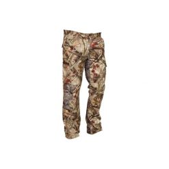 Spodnie myśliwskie RESPI 100 CAMO. Brązowe spodnie materiałowe męskie SOLOGNAC, z bawełny. Za 89.99 zł.
