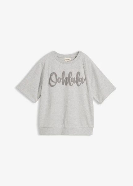 Bluza z mieszanki bawełny. Szare bluzy bez kaptura damskie bonprix, z bawełny. Za 79.99 zł.