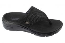 Japonki damskie, Go Walk Arch Fit 2.0 Sandal - Carrie. Brązowe klapki damskie Skechers, bez wzorów, z materiału, bez obcasa. Za 249.99 zł.