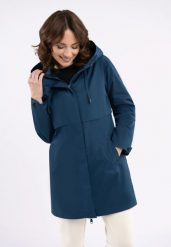 Prosty, krótki płaszcz J-ANJA. Niebieskie płaszcze damskie Volcano, plus size, bez wzorów, z materiału, klasyczne, plus size. Za 359.99 zł.
