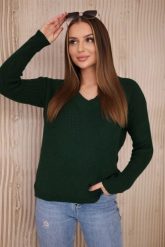 Sweter z dekoltem V ciemny zielony. Zielone swetry klasyczne damskie KESI, l, z wełny, bez kołnierzyka, plus size. Za 139.05 zł.