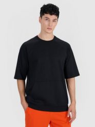 4F Bluza dresowa z krótkim rękawem bez kaptura męska - czarny S. Czarne bluzy bez kaptura męskie 4f, bez wzorów, z bawełny, klasyczne, bez kołnierzyka, bez ramiączek. W wyprzedaży za 49.99 zł.