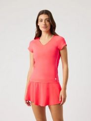Bjorn_borg ACE V NECK T-SHIRT DIVA PINK. Czerwone t-shirty damskie Björn Borg, xl, bez wzorów, bez kołnierzyka. Za 249.50 zł.