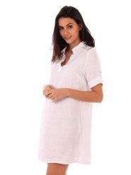 Lin Passion Lniana sukienka w kolorze białym rozmiar: 38/40. Białe sukienki damskie Lin Passion, bez wzorów, ze lnu, klasyczne, bez kołnierzyka, bez ramiączek, mini. Za 113.99 zł.