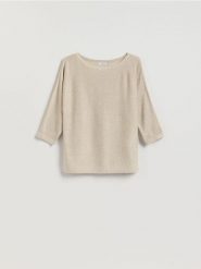 Sweter z metalizowaną nitką - złoty. Żółte swetry klasyczne damskie Reserved, l, z wiskozy, bez kołnierzyka. Za 99.99 zł.