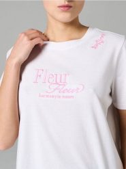 Bawełniana koszulka z haftowanym napisem - kremowy. Białe t-shirty damskie Sinsay, l, bez wzorów, z bawełny, bez kołnierzyka. Za 19.99 zł.