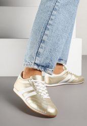 Złoto-Białe Sneakersy Typu Tenisówki z Paseczkami Liantina. Żółte trampki i tenisówki damskie Renee, bez wzorów, z jeansu. Za 74.99 zł.