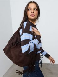 Sweter w poziome pasy, z wiskozą - dark grey jeans. Szare swetry klasyczne damskie Sinsay, l, z jeansu, bez kołnierzyka. Za 59.99 zł.