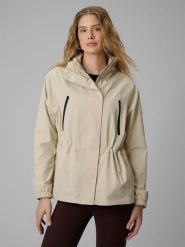 4F Parka przejściowa membrana 5000 damska - beżowa M. Brązowe parki damskie 4f, l, bez wzorów, ze skóry. Za 399.99 zł.