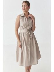 TATUUM Sukienka w kolorze beżowym rozmiar: 36. Brązowe sukienki damskie Tatuum, bez wzorów, z tkaniny, bez kołnierzyka, bez ramiączek, midi. Za 232.45 zł.