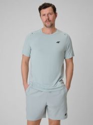 4F Koszulka regular treningowa szybkoschnąca męska - miętowa XXL. Niebieskie t-shirty sportowe męskie 4f, m, ze skóry, bez ramiączek, na fitness i siłownię. Za 129.99 zł.