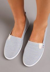 Niebieskie Wsuwane Tenisówki z Printem w Paski Zerra. Niebieskie trampki i tenisówki damskie Born2be, bez wzorów. Za 39.99 zł.