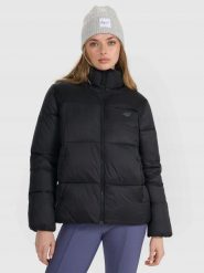 KURTKA DAMSKA PUCHOWA 4F ZIMOWA TDJAF581 XXL. Czarne kurtki damskie 4f, na zimę, uniwersalny, bez wzorów, z dresówki, bez kaptura. Za 193.73 zł.