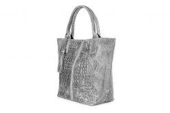 Shopper bag szary skórzany croco L94. Szare shopper bag damskie z aplikacjami, z materiału, małe, zamszowe, bez dodatków. Za 230.99 zł.