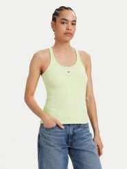 Tommy Jeans Top Racerback DW0DW22264 Zielony jasny Slim Fit. Zielone topy damskie Tommy Jeans, xs, bez wzorów, z bawełny, bez ramiączek. Za 169.99 zł.