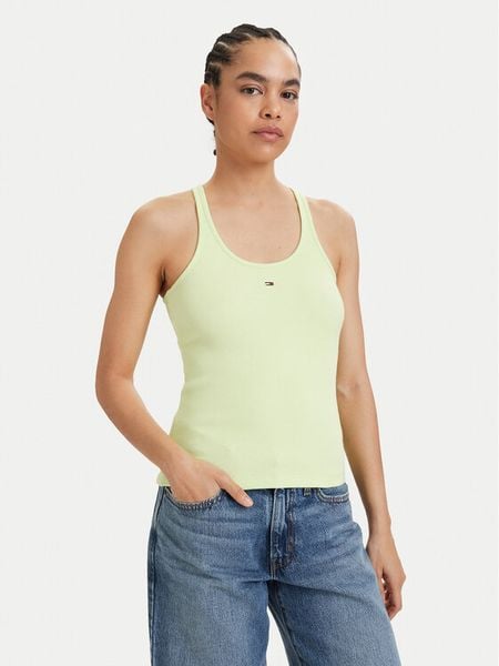 Tommy Jeans Top Racerback DW0DW22264 Zielony jasny Slim Fit. Zielone topy damskie Tommy Jeans, xs, bez wzorów, z bawełny, bez kołnierzyka. Za 121.99 zł.