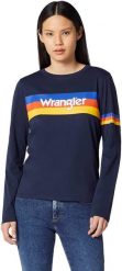 WRANGLER RAINBOW TEE DAMSKA KOSZULKA Z DŁUGIM RĘKAWEM LONGSLEEVE NAVY W7P9EV114 112132067. Niebieskie bluzki damskie Wrangler, s, bez wzorów, bez kołnierzyka, bez ramiączek. Za 99.99 zł.