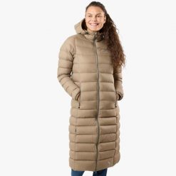 Kurtka damska hiking wodoodporna wiatroszczelna oddychająca Östersund Long. Brązowe kurtki damskie SWEDEMOUNT, bez wzorów, z puchu, bez kaptura. Za 899.99 zł.