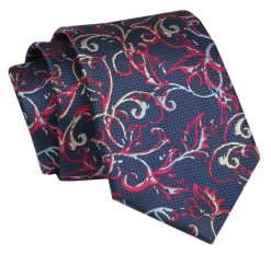 Krawat - ALTIES - Granatowy z Kwiatowym Motywem. Czerwone krawaty i muchy męskie Alties, bez wzorów, z tkaniny, eleganckie. Za 49.00 zł.
