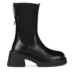 Sztyblety GINO ROSSI. Czarne botki damskie Gino Rossi, bez obcasa, na słupku, bez zapięcia. Za 399.99 zł.