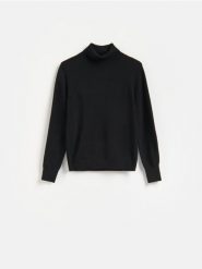 Golf z wełny merino - czarny. Czarne golfy damskie Reserved, l, bez wzorów, z wełny, bez ramiączek. Za 229.99 zł.
