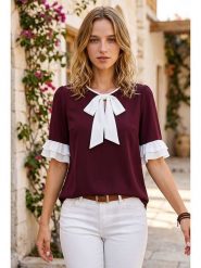 SOULSHAE Bluzka w kolorze bordowo-białym rozmiar: L/XL. Czerwone bluzki damskie SOULSHAE, l, bez wzorów, bez kołnierzyka, bez ramiączek. Za 119.95 zł.