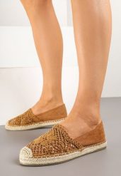 Jasnobrązowe Espadryle z Ażurowym Zdobieniem i Plecioną Podeszwą Nusailia. Brązowe espadryle damskie Born2be, z aplikacjami, bez obcasa, na obcasie. Za 84.99 zł.