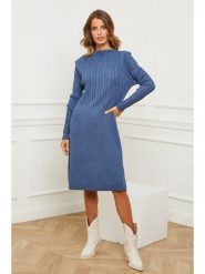 Joséfine Sukienka dzianinowa "Garcy" w kolorze niebieskim rozmiar: S. Niebieskie sukienki damskie Joséfine, na co dzień, s, bez wzorów, z dzianiny, bez kołnierzyka, bez ramiączek, midi, proste. Za 208.99 zł.