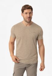 T-shirt z printem TM-ANGLE. Brązowe t-shirty męskie Volcano, m, bez wzorów, z bawełny, bez kołnierzyka. Za 69.99 zł.