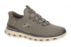 Sandały Skechers Glide Step Slipper męskie taupe brązowe. Brązowe sandały męskie Skechers, z gumy, z okrągłym noskiem, bez zapięcia. Za 364.50 zł.