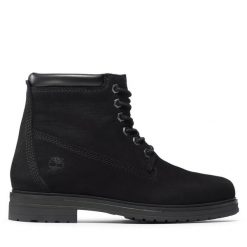 Botki Timberland. Czarne botki damskie Timberland, bez obcasa, na płaskiej podeszwie, bez zapięcia. Za 719.99 zł.