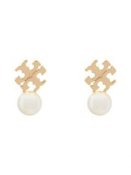 Tory Burch Kolczyki LOGO AND PEARL STUD EARRINGS 184421 Złoty. Żółte kolczyki damskie Tory Burch, ze stali. Za 544.99 zł.