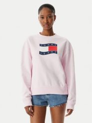 Tommy Jeans Bluza Wavy Flag DW0DW22742 Różowy jasny Boxy Fit. Czerwone bluzy bez kaptura damskie Tommy Jeans, xl, z bawełny. Za 409.99 zł.