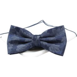 Mucha Granatowa z Białą Poszetką, w Listki, Elegancka, Męska -CHATTIER. Niebieskie krawaty i muchy męskie Chattier, bez wzorów, z poliesteru, eleganckie. Za 59.00 zł.