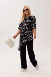 Wiskozowa tunika asymetryczna Capri Mono w czarno-biały wzór OVERSIZE PLUS SIZE XXL WIOSNA LATO. Białe tuniki damskie Moda Size Plus Iwanek, na co dzień, na lato, l, bez wzorów, z dzianiny, eleganckie, z asymetrycznym kołnierzem, plus size, bez ramiączek. Za 229.90 zł.