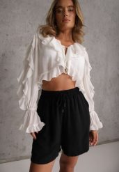 Czarne Szorty Casual High Waist na Lato Bogate w Wiskozę Ismina. Czarne szorty damskie Renee, bez wzorów, z materiału, casualowe, z podwyższonym stanem. Za 39.99 zł.