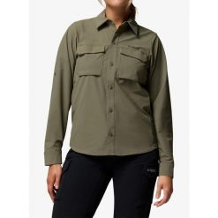 Koszula turystyczna damska Columbia Silver Ridge Elite Long Sleeve Woven. Zielone koszule damskie Columbia, bez wzorów, sportowe, bez kołnierzyka, bez ramiączek. Za 414.69 zł.