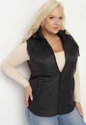 Czarna Kamizelka z Pikowanymi Przeszyciami i Odpinanym Kapturem Delastris. Czarne kamizelki damskie Born2be, plus size, z jeansu. Za 89.99 zł.
