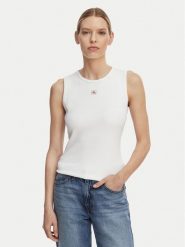 Calvin Klein Jeans Top LV047F246G Biały Slim Fit. Białe topy damskie Calvin Klein Jeans, xxl, bez wzorów, z bawełny, bez kołnierzyka. Za 169.99 zł.