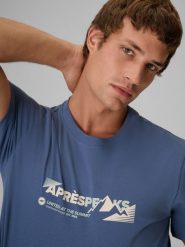 4F T-shirt regular z nadrukiem męski - niebieski XL. Niebieskie t-shirty męskie 4f, m, bez wzorów, z bawełny, bez kołnierzyka. Za 69.99 zł.