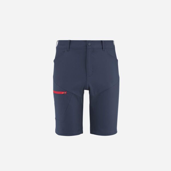 Spodenki turystyczne męskie Millet Wanaka Stretch Short III regular fit. Niebieskie szorty męskie Millet, bez kołnierzyka. W wyprzedaży za 189.00 zł.