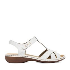 Sandały Rieker. Białe sandały damskie Rieker, bez wzorów, bez obcasa, na płaskiej podeszwie. Za 319.99 zł.