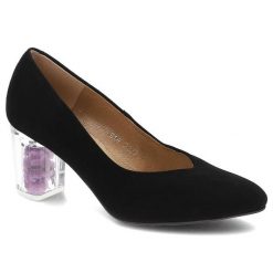 Czółenka damskie Espirito, naturalna skóra zamszowa transparentny obcas z dekoracyjnym akcentem smukły nosek, czarny, C919-1. Czarne czółenka damskie Espirito, bez wzorów, ze skóry, bez obcasa, na obcasie. Za 309.00 zł.