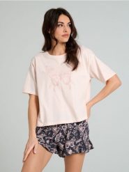 Piżama dwuczęściowa z motywem motyla - kremowy. Białe piżamy damskie Sinsay, l, bez wzorów, bez ramiączek. Za 39.99 zł.