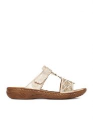 Rieker Klapki CEO-V2864-60 Złoty. Żółte klapki damskie Rieker, bez wzorów, ze skóry, bez obcasa. Za 289.99 zł.