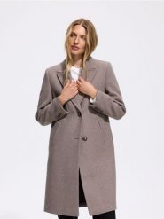 Płaszcz z domieszką wełny - brązowy. Brązowe płaszcze damskie Reserved, l, bez wzorów, z tkaniny. Za 259.99 zł.