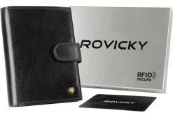 Portfel męski skórzany N62L-RVT czarny. Czarne portfele męskie ROVICKY, bez wzorów. Za 77.99 zł.