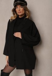 Czarna Oversizowa Marynarka z Klapami i Dwurzędowym Zapięciem Sinthelis. Czarne marynarki i żakiety damskie Renee, z aplikacjami, eleganckie. Za 139.99 zł.